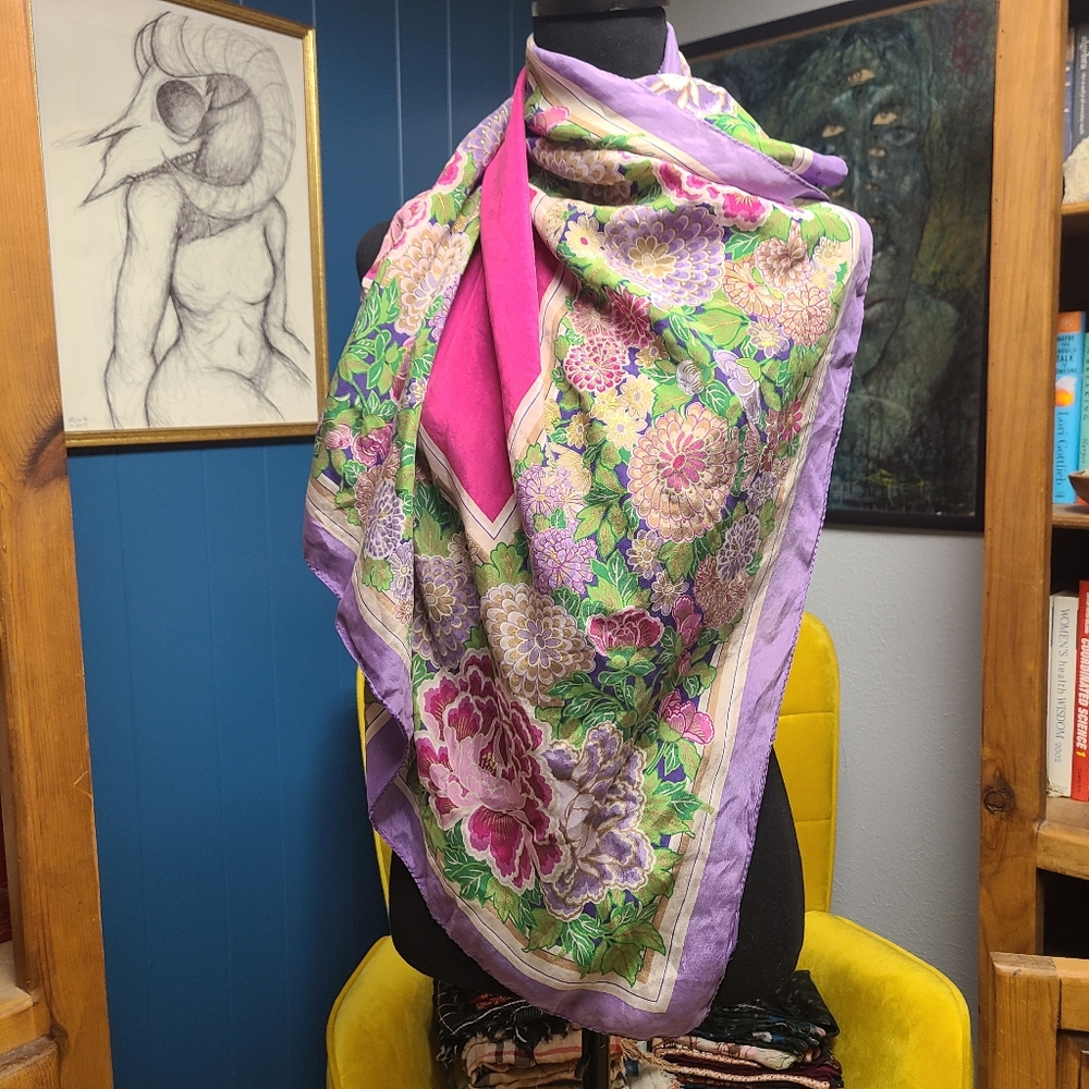 Vintage Oscar de la Renta Silk Floral Scarf